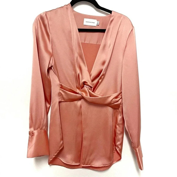 Significant Other Satin Faux Wrap Tie-Front Blouse - Business Casual Dressy - Picture 1 of 4